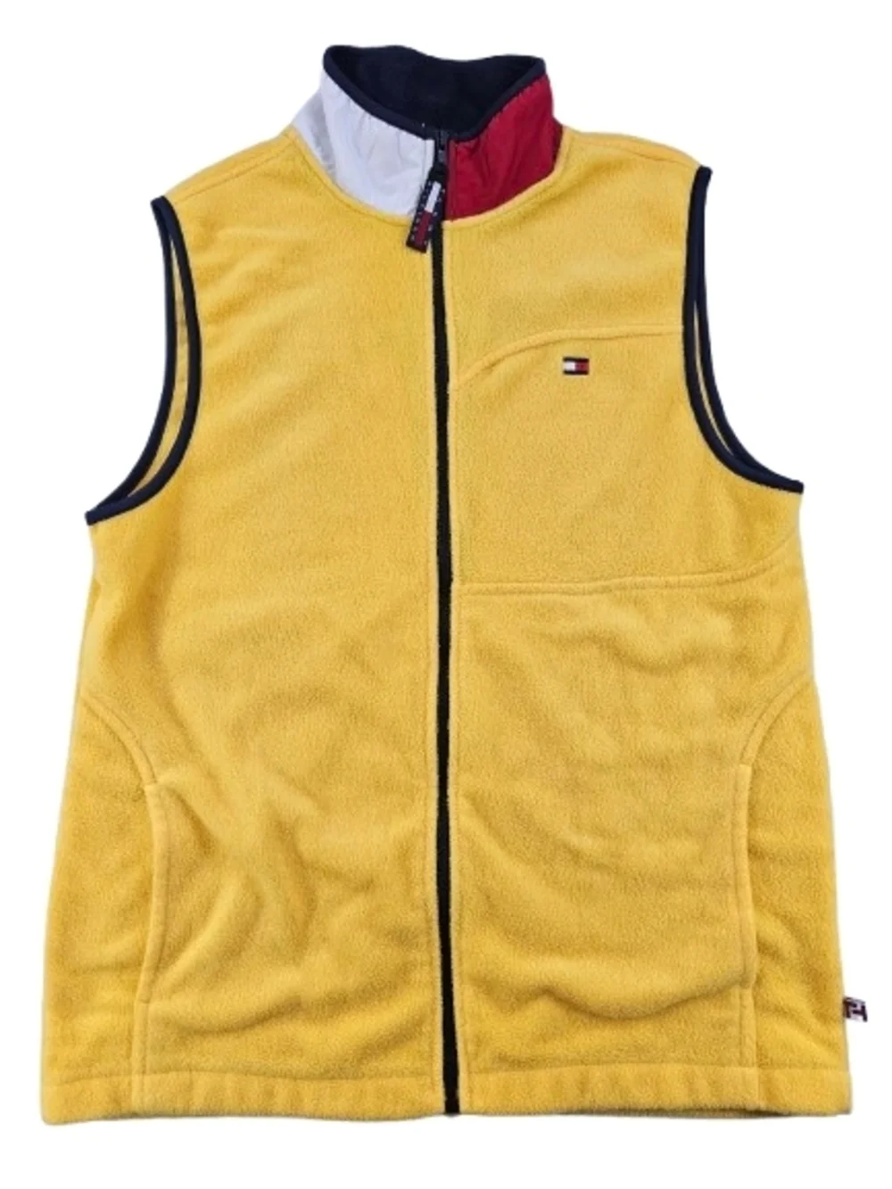 Vintage 90s Tommy‎ Hilfiger Full Zip Fleece Vest Men's L Yellow Red White Blue